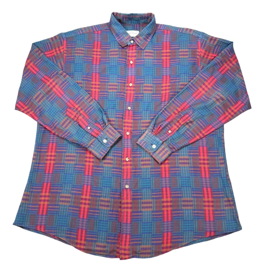 Vintage 90s Paul Stuart Plaid Shirt Mens XL Multicolor Geometric Preppy